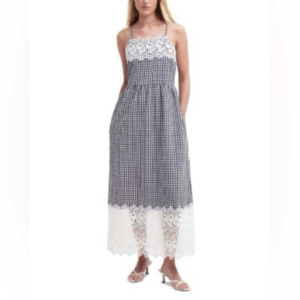 Barbour NWT Glamis Seersucker Check Midi‎ Dress Size 10 Lace Maxi